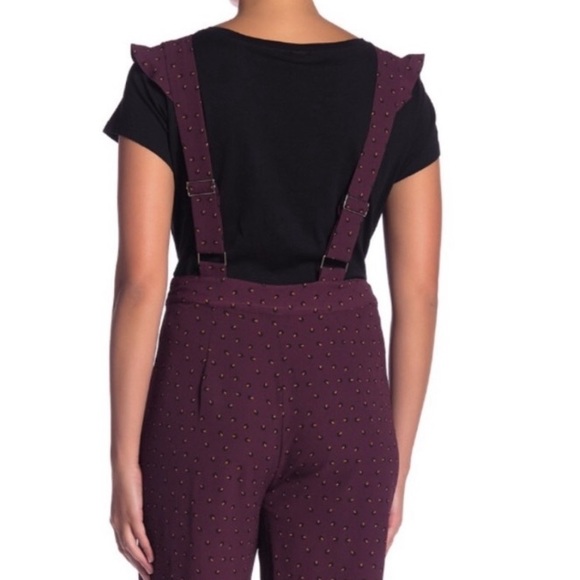 BOBEAU Bib Overalls burgundy pockets capri cropped - Picture 4 of 10
